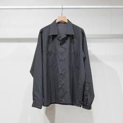 DOUBLE POCKET OPEN COLLAR SHIRT - GRAY STRIPE / 2/72 ウールトロピカルワッシャー - ダブルポケット オープンカラーシャツ / M26A11SH01C