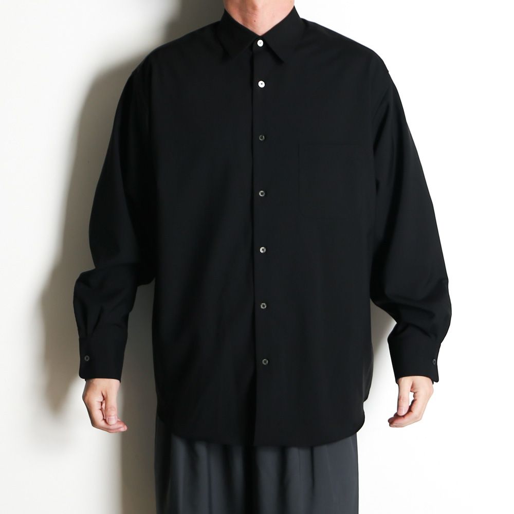 COMFORT FIT SHIRT - BLACK / オーガニックウール2/80トロピカル - コンフォートフィットシャツ / A26A15SH01C