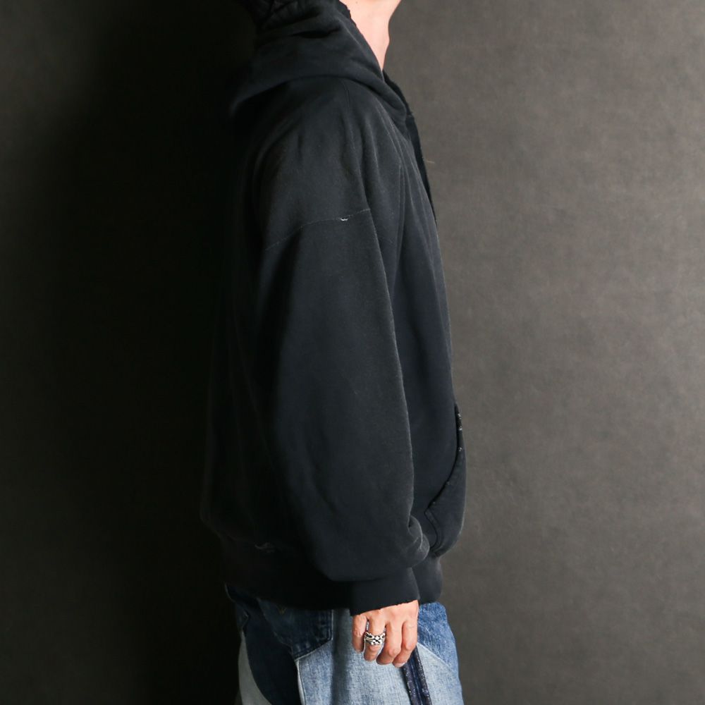 Distressed Henry Neck Hoodie - BLACK / ヘンリーネック フーディー / G15HD077