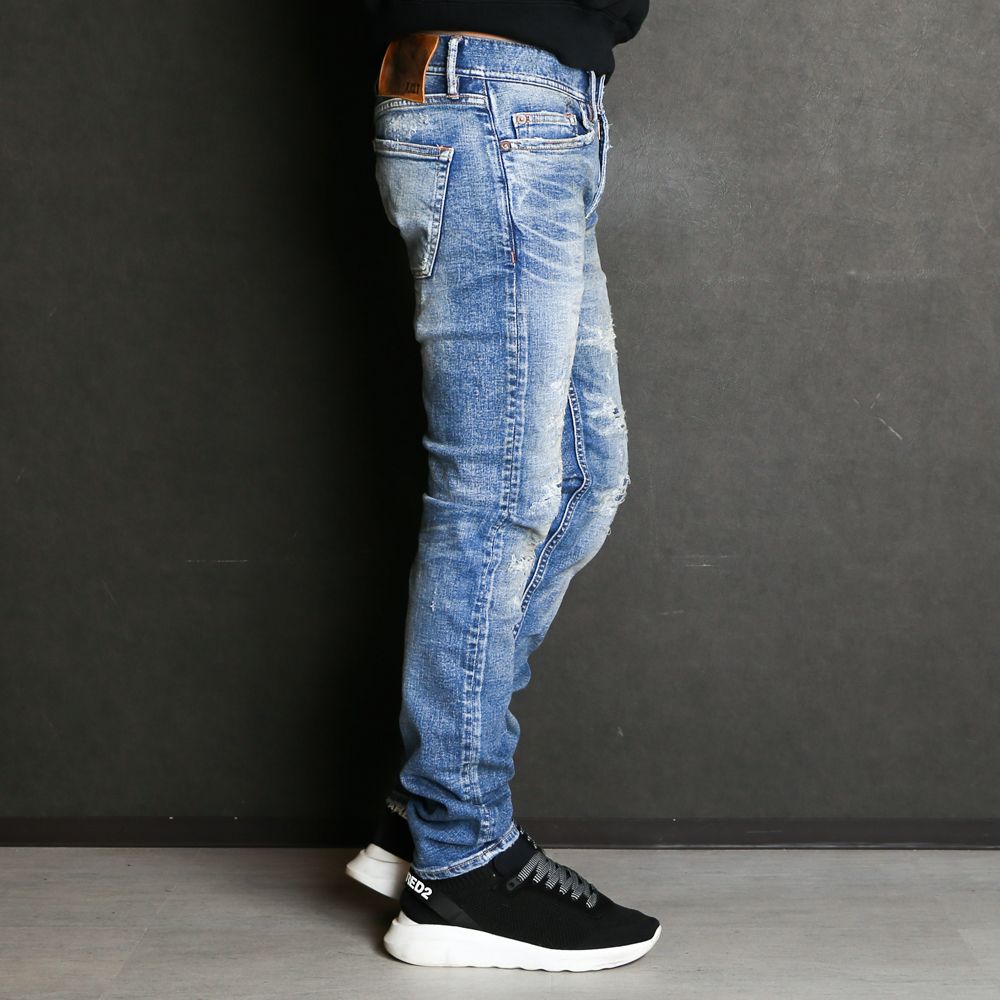 HYBRID-STRETCH DENIM 5P TIGHT TAPERED(DAMEGE) / スーパーストレッチデニム / TPT-F2105