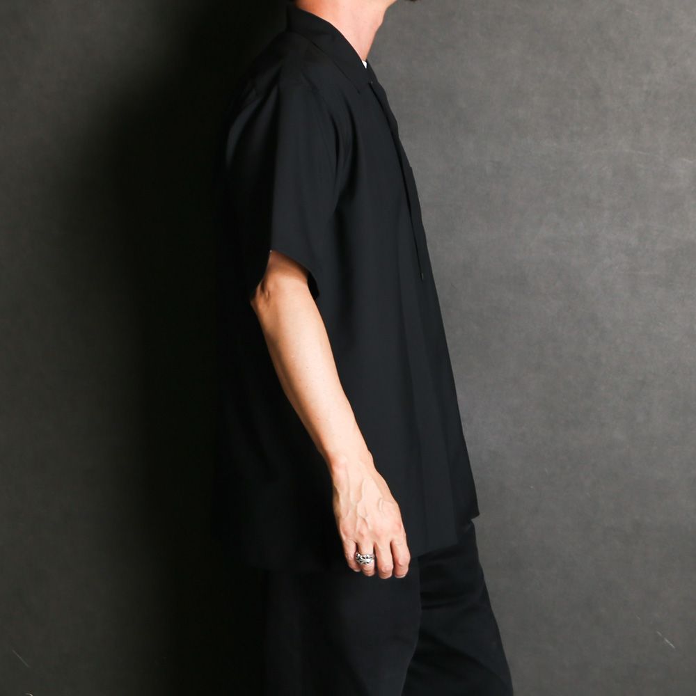 ITALIAN OPEN COLLAR S/S SHIRT - BLACK / オーガニックウール2/80トロピカル - イタリアンオープンカラーS/Sシャツ / A26B04SH03B
