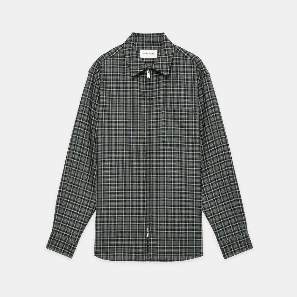 Zip Shirt - Moss Gray Check / オーガニックウールヴィエラチェック - ジップシャツ / A26C17SH03C