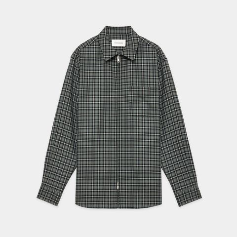 Zip Shirt - Moss Gray Check / オーガニックウールヴィエラチェック - ジップシャツ / A26C17SH03C