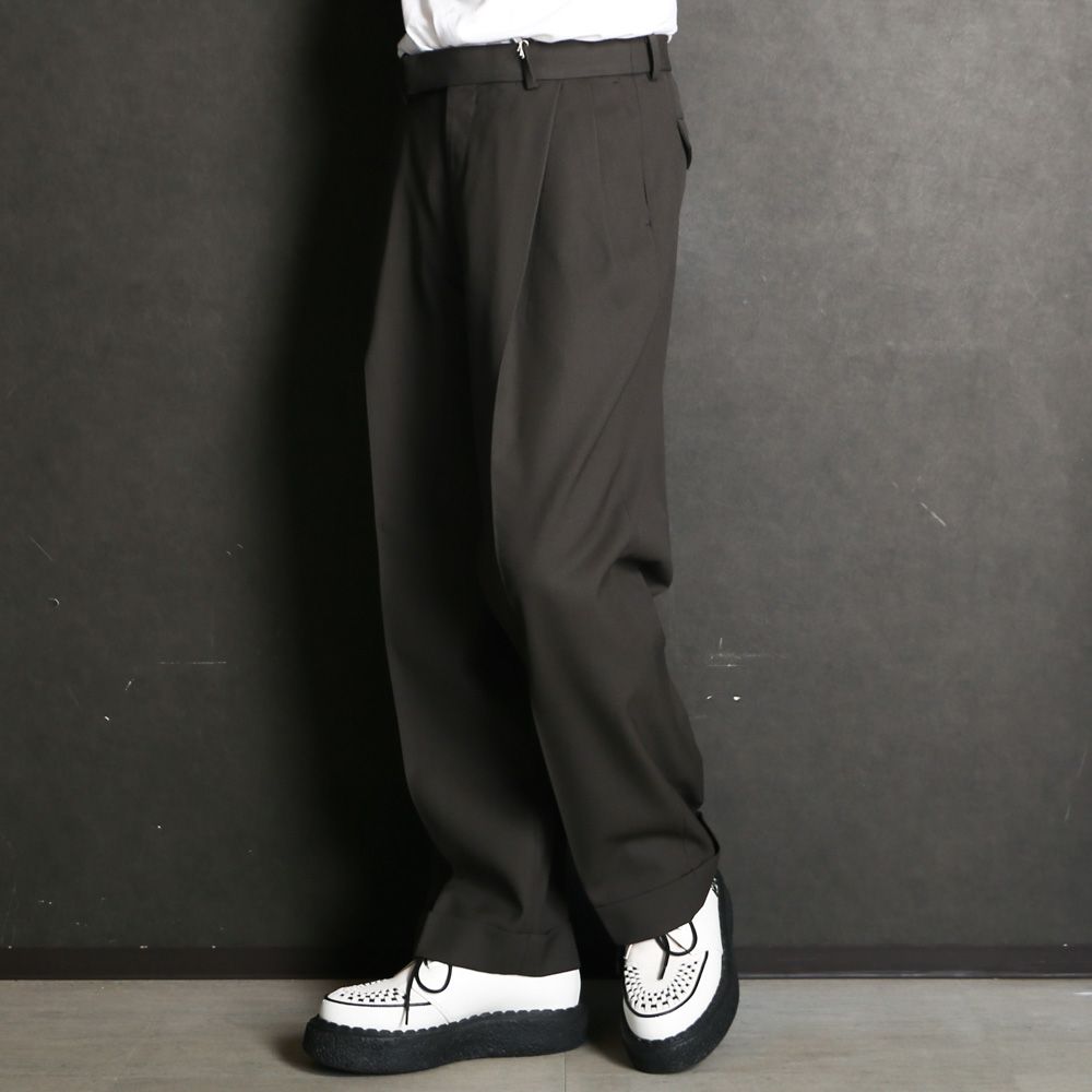 Double Pleated Semi Easy Trousers - Dark Sage / 3/60 オーガニックウールサバイバルクロス® - ダブルプリーテッドセミイージートラウザーズ / A26C07PT02C