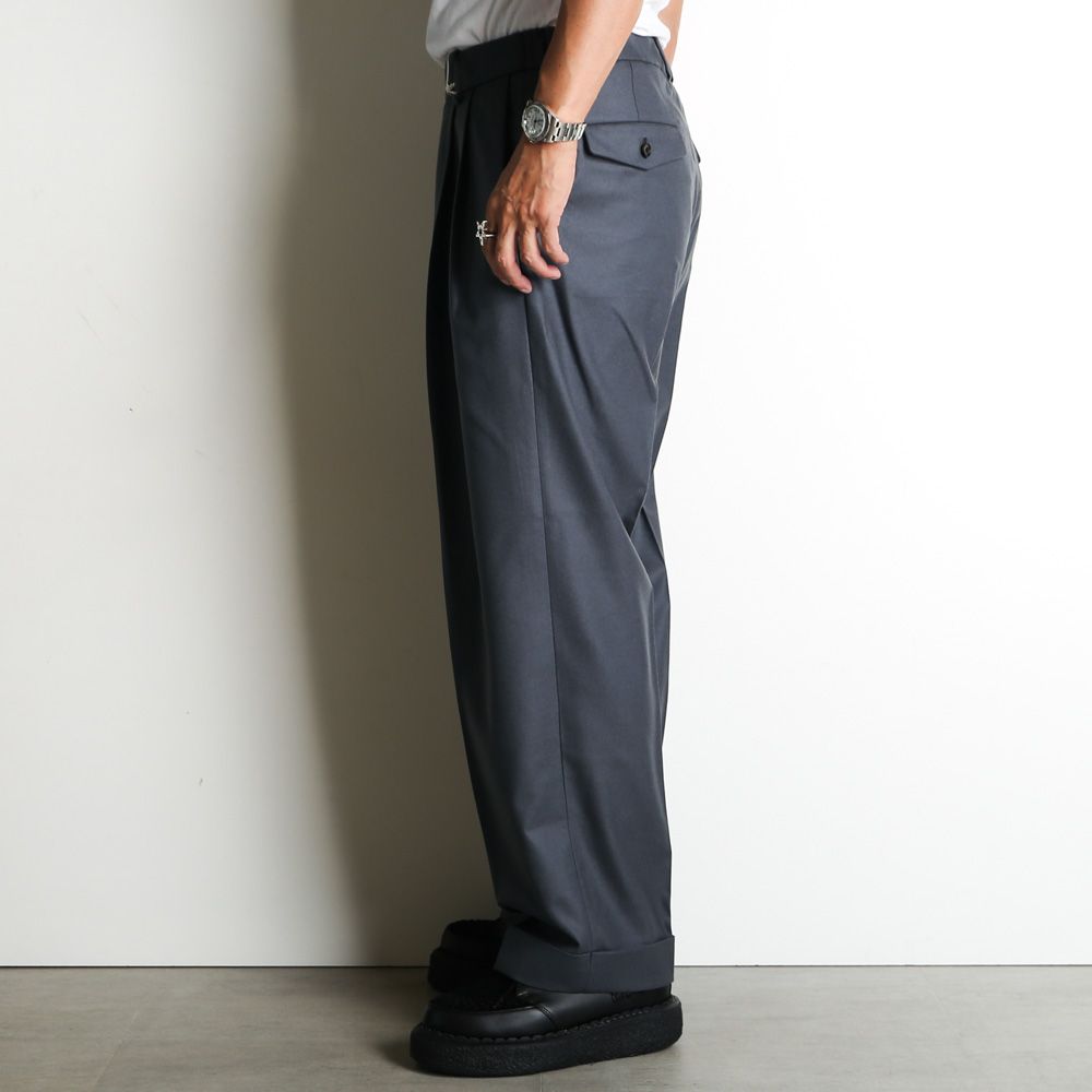 DOUBLE PLEATED WIDE TROUSERS - FOREST GRAY / オーガニックウール 2/80 フランネル - ダブルプリーテッドワイドトラウザーズ / A25C15PT02C