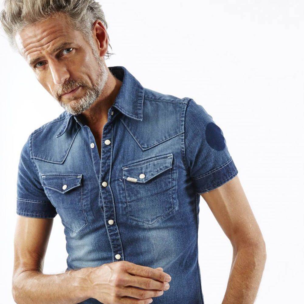 【AKM】ストレッチスラブデニムシャツ