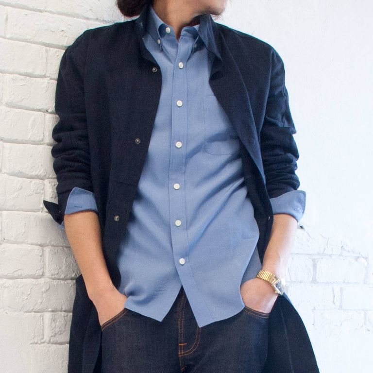 【junhashimoto】STAND COLLAR LONG WORK SHIRTS