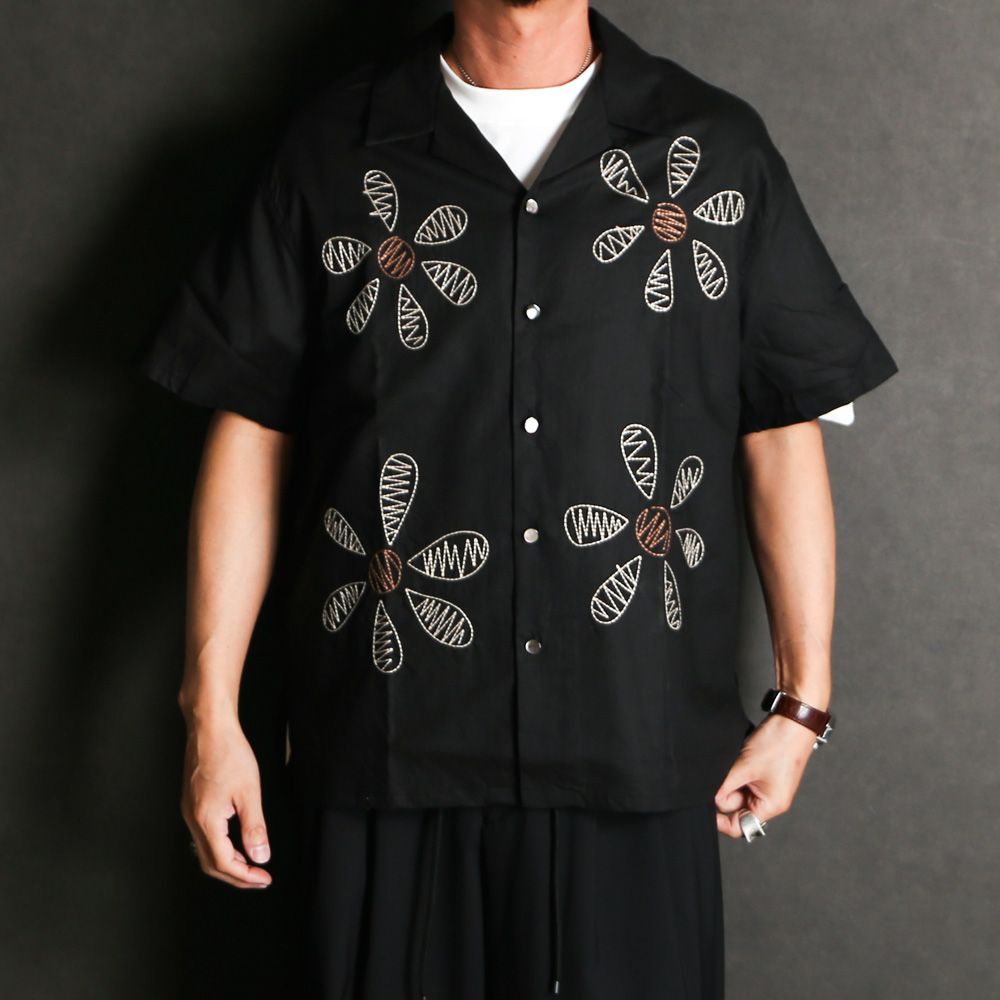 Aloha shirt - Big flowers embroidery / アロハシャツ - ビッグフラワーエンブロイダリー / SN-616C