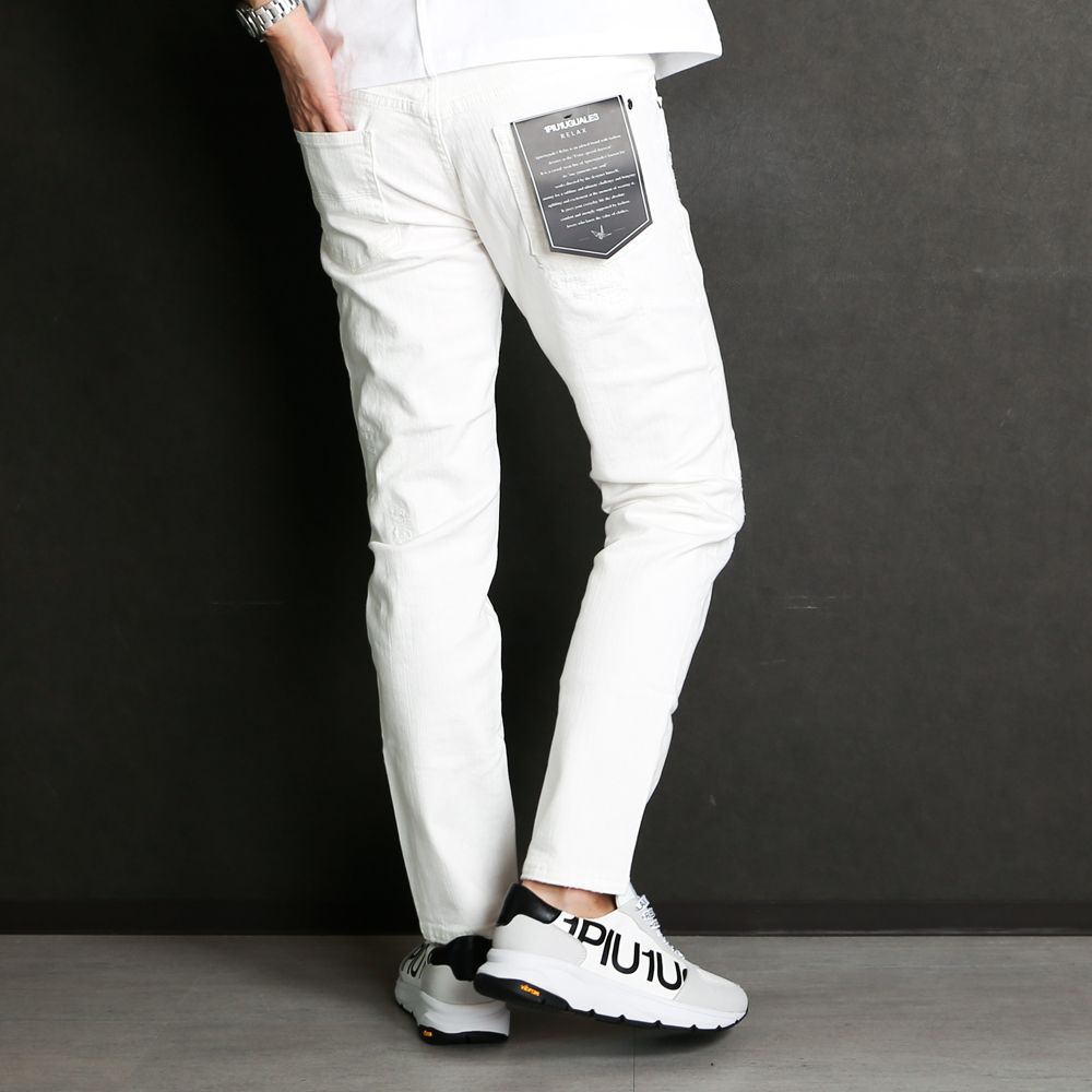 WHITE DAMAGE DENIM PANTS / アンクル ダメージデニムパンツ / USB-21015