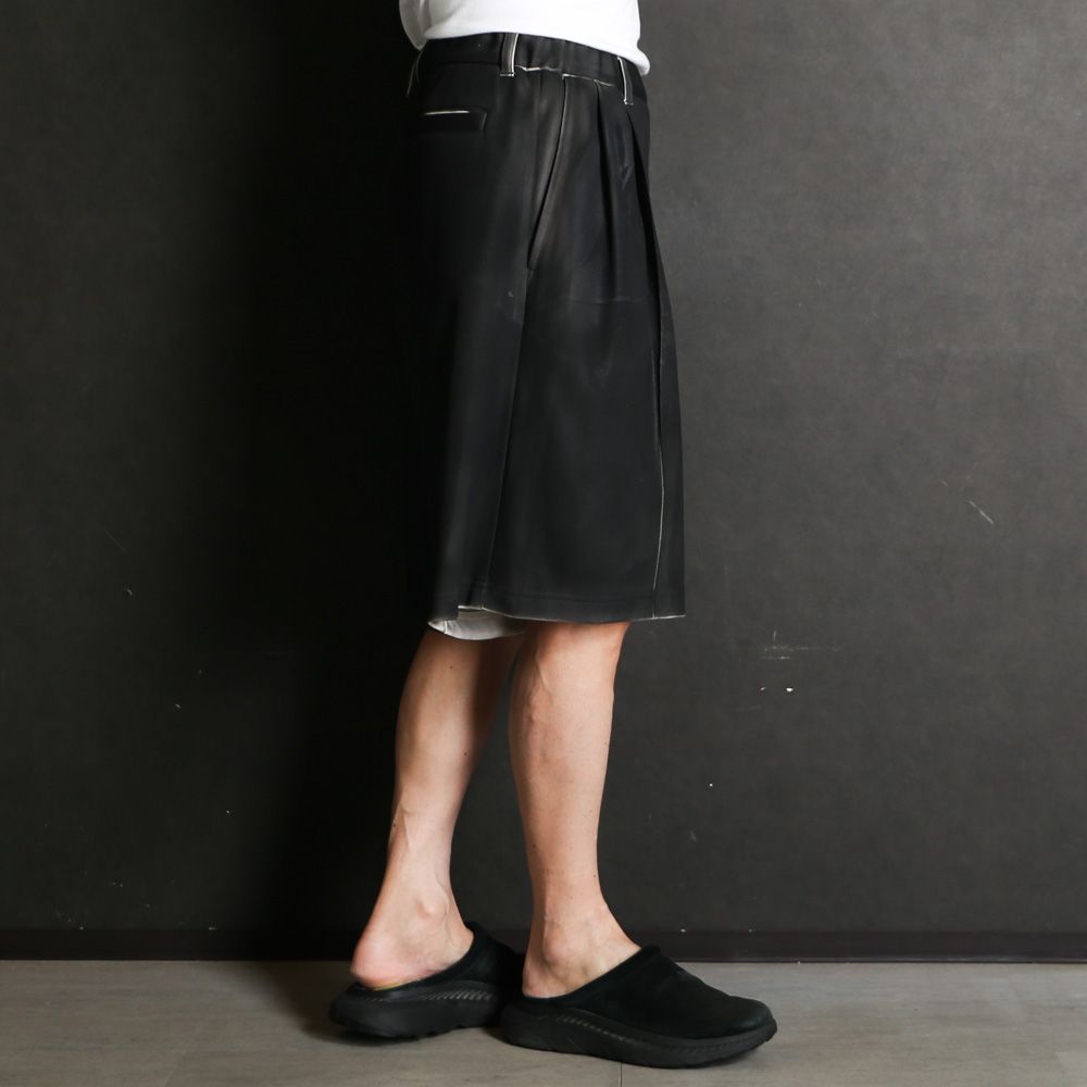"Leather Coating Jersey" Short Track Pants - Black / レザーコーティングジャージ ショートトラックパンツ / TA26SS-PT090
