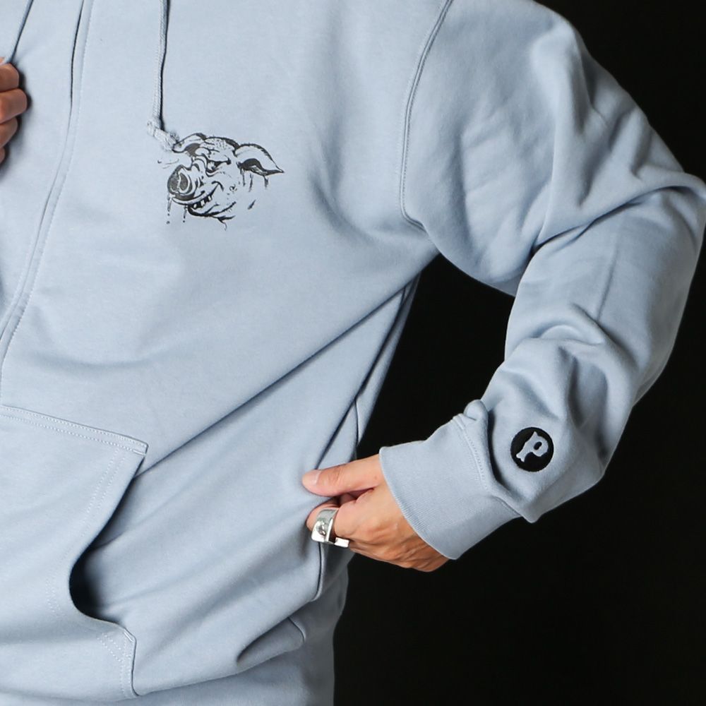 HUNGRY ZIP UP HOODIE - STONE BLUE / ジップアップパーカー