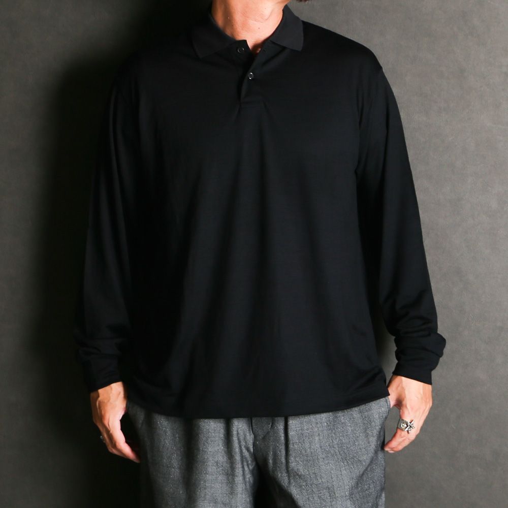 TWO BUTTON POLO L/S TEE - BLACK / ウォッシャブルウール天竺 - 2ボタンポロL/S Tee / M25C21CS03C