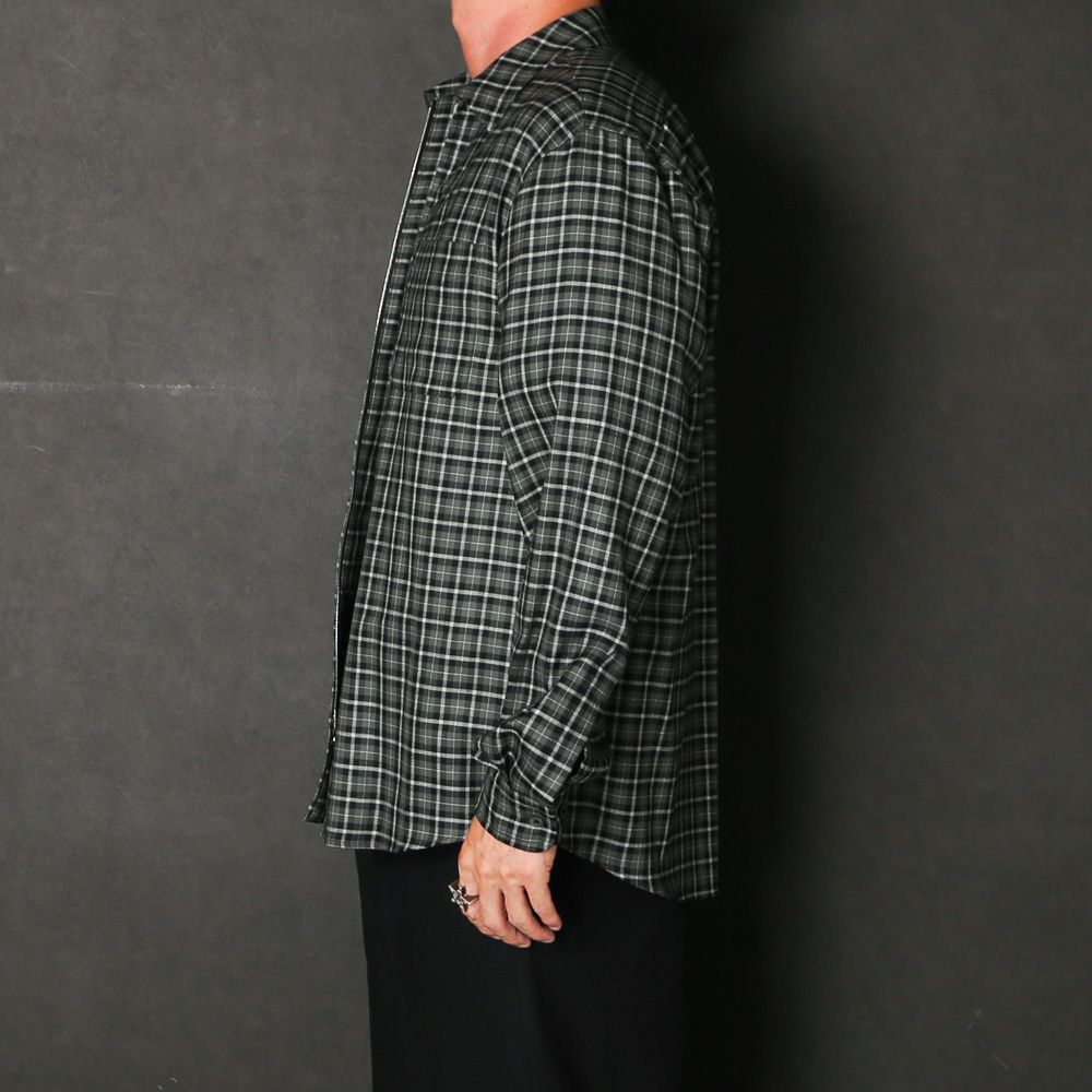 Zip Shirt - Moss Gray Check / オーガニックウールヴィエラチェック - ジップシャツ / A26C17SH03C