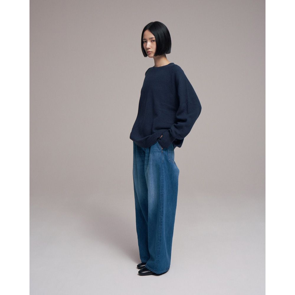 Wholegarment knit sweater - Wool & cashmere & silk - Navy / ホールガーメント クルーネックセーター - ウール & カシミヤ & シルク / SNKN-001E
