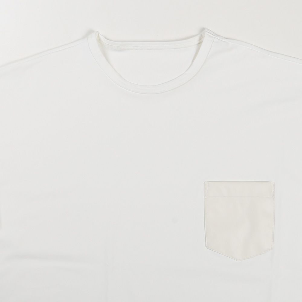 【ラスト1点-サイズ3】 leather pocket overnylon T - WHITE / エコレザーポケット ルーズTシャツ / RC35-T-005