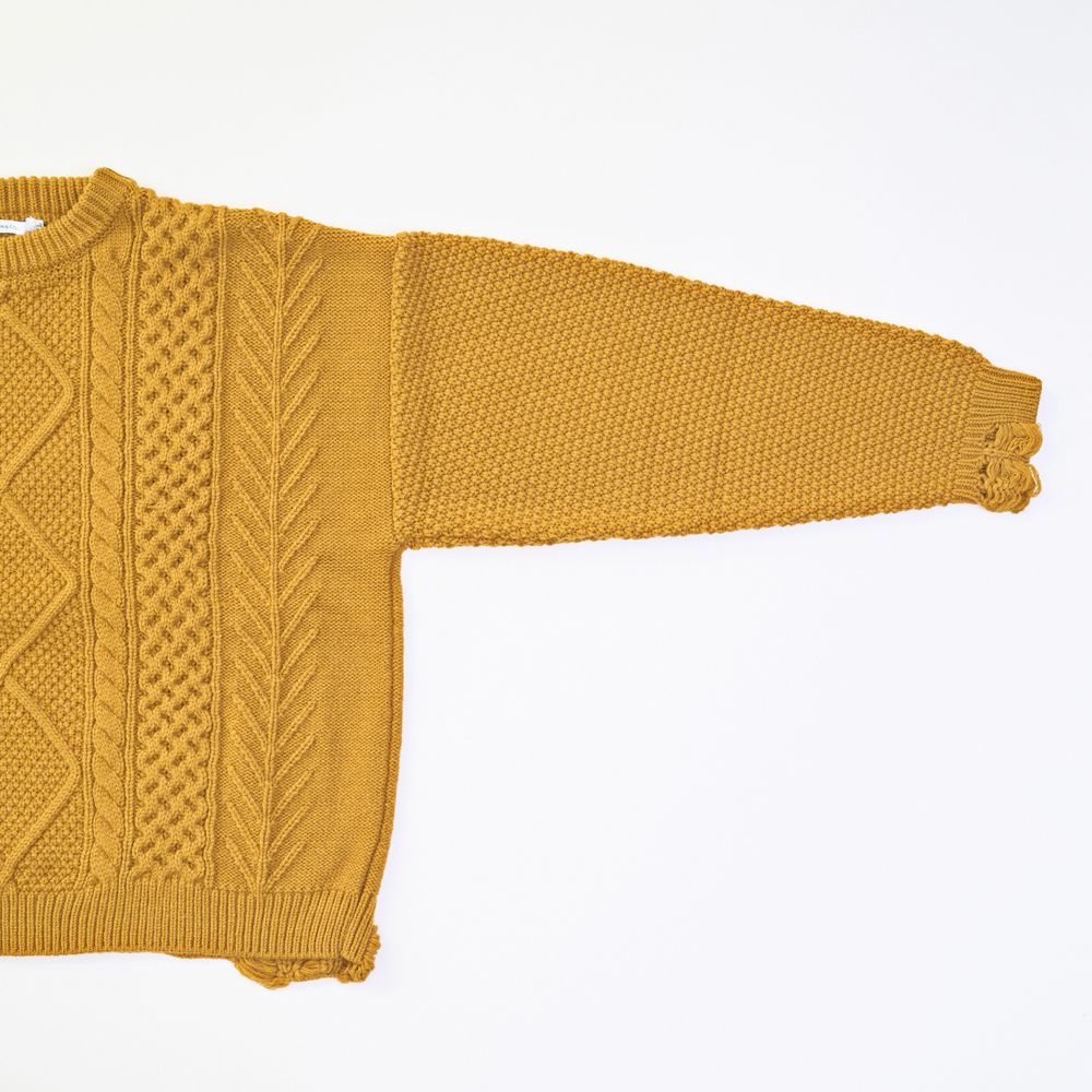 定番お買い得ほぼ未使用 victim DAMEGE CABLE KNIT マスタード M トップス