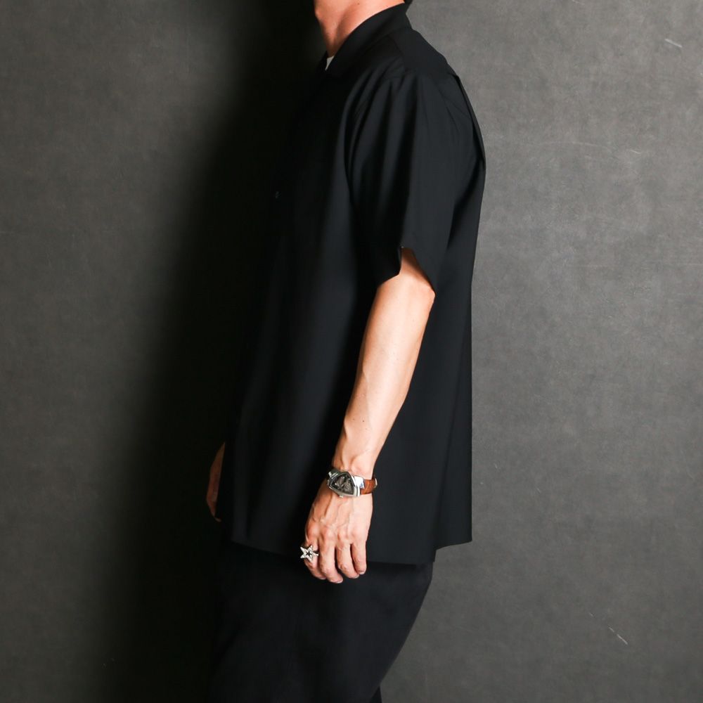 ITALIAN OPEN COLLAR S/S SHIRT - BLACK / オーガニックウール2/80トロピカル - イタリアンオープンカラーS/Sシャツ / A26B04SH03B