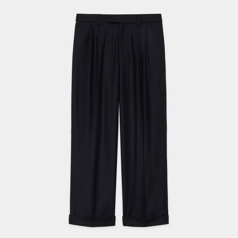 DOUBLE PLEATED WIDE TROUSERS - BLACK / オーガニックウール 2/80 フランネル - ダブルプリーテッドワイドトラウザーズ / A25C15PT02C
