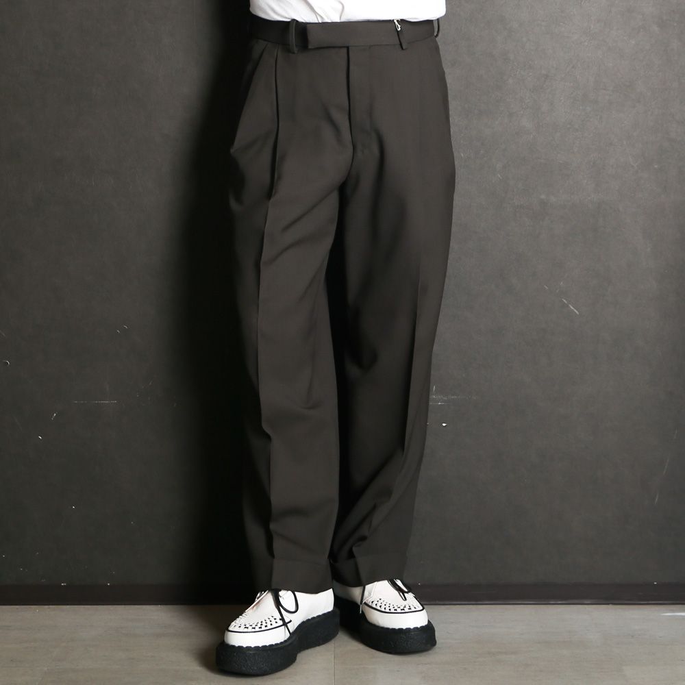 Double Pleated Semi Easy Trousers - Dark Sage / 3/60 オーガニックウールサバイバルクロス® - ダブルプリーテッドセミイージートラウザーズ / A26C07PT02C