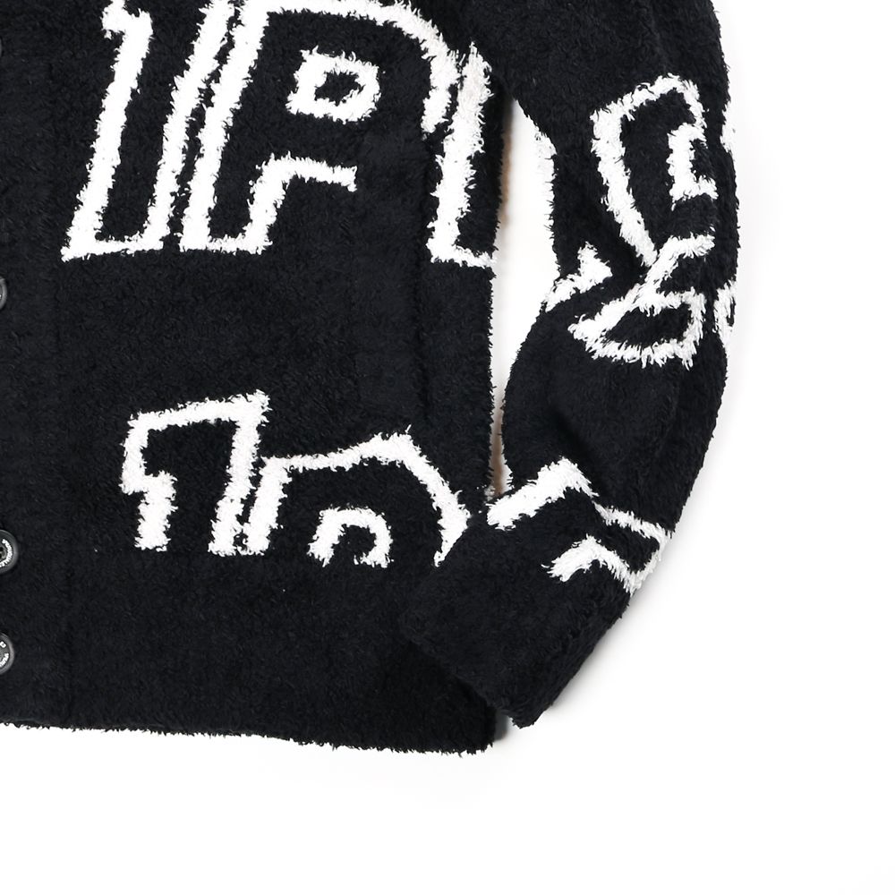 WHOLE PATTERN KNIT SHAWL CARDIGAN / 総柄ロゴ ニットショールカーディガン / USK-20014