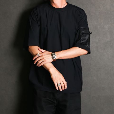 MILITARY NYLON OVER TEE - BLACK / ナイロンポケットビッグTシャツ / RC40-T-008