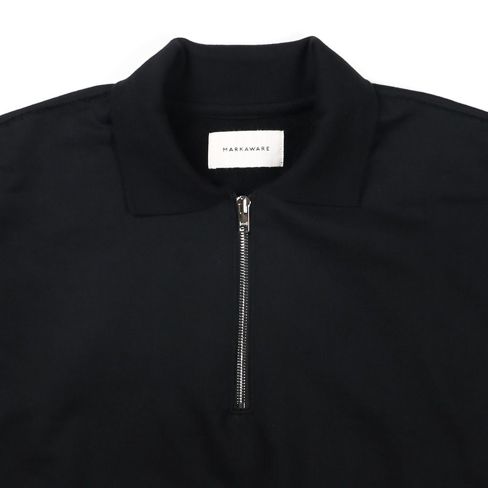 【ラスト1点-サイズ2】 HALF ZIP POLO HUGE SWEAT - BLACK / オーガニックコットンヘビー吊裏毛 - ハーフジップポロヒュージスウェット / A26A09CS03C