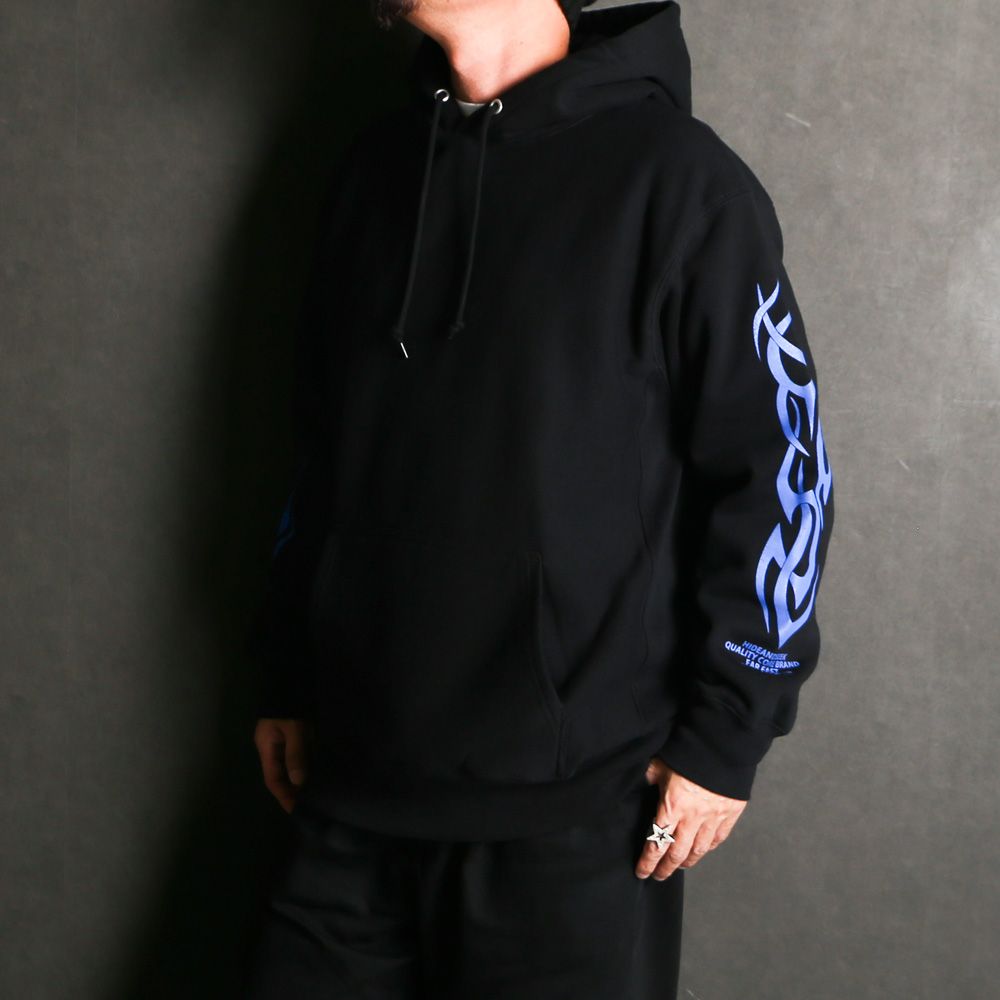 MAD Hooded Sweat Shirt - BLK × Blue / プルオーバーパーカー / HC-110825