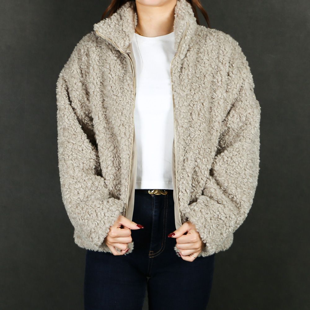 【ラスト1点-サイズ2】【レディース】 LUELA ルエラ - L.GRAY / ボア スタンドカラーブルゾン (フリース) / LJXA0041033588