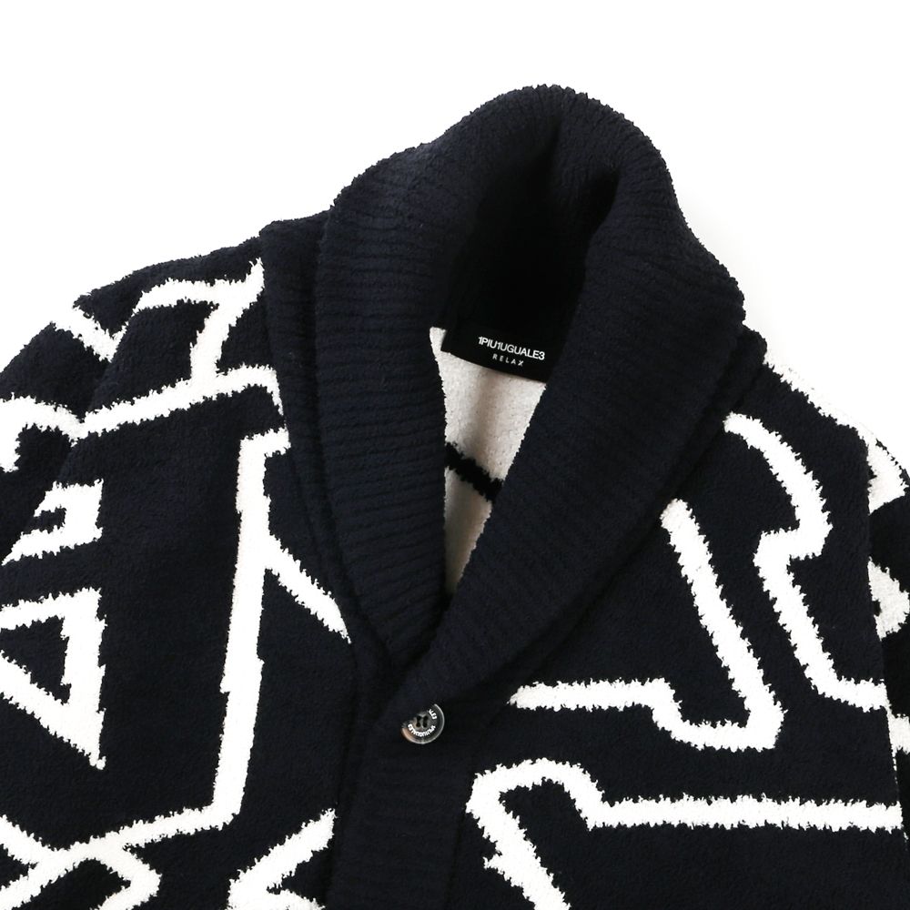 1PIU1UGUALE3 RELAX - FLUFFY LETTERED LOGO SHAWL COLLAR CARDIGAN