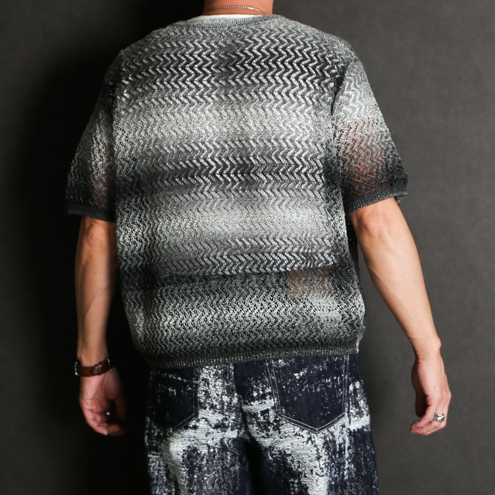 "Gradient-Striped Sheer Knit" Short Sleeve Knit - Black / グラデーション ニットトップ / TA26SS-KN047