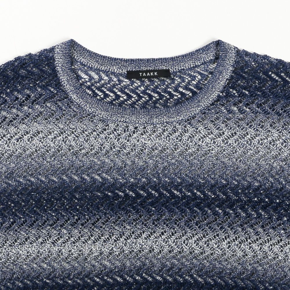 "Gradient-Striped Sheer Knit" Short Sleeve Knit - Navy / グラデーション ニットトップ / TA26SS-KN047