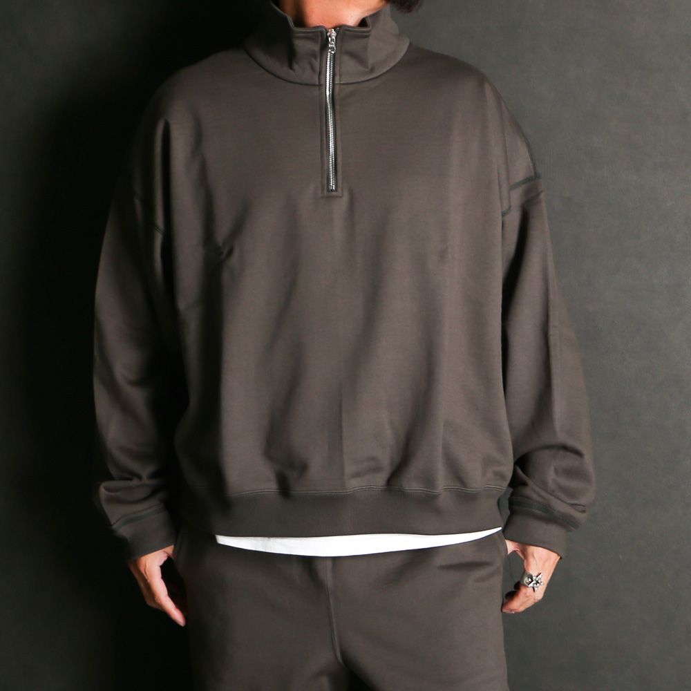 SHORT QUARTER ZIP PULLOVER - CHARCOAL / オーガニックコットンヘビー吊裏毛 - ショートクォータージッププルオーバー / A25D03CS02C