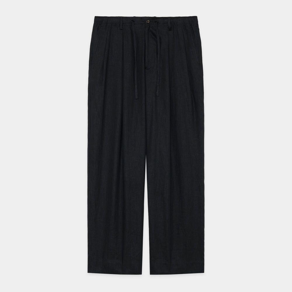 DOUBLE PLEATED EASY TROUSERS - BLACK / ヘンプ細布 - ダブルプリーテッドイージートラウザーズ / A26A22PT02C