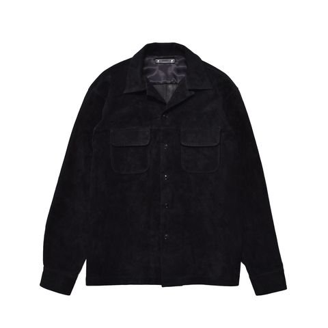 Full Grain Suede Open Collar Work Shirt  - BLK / MDFBF10501