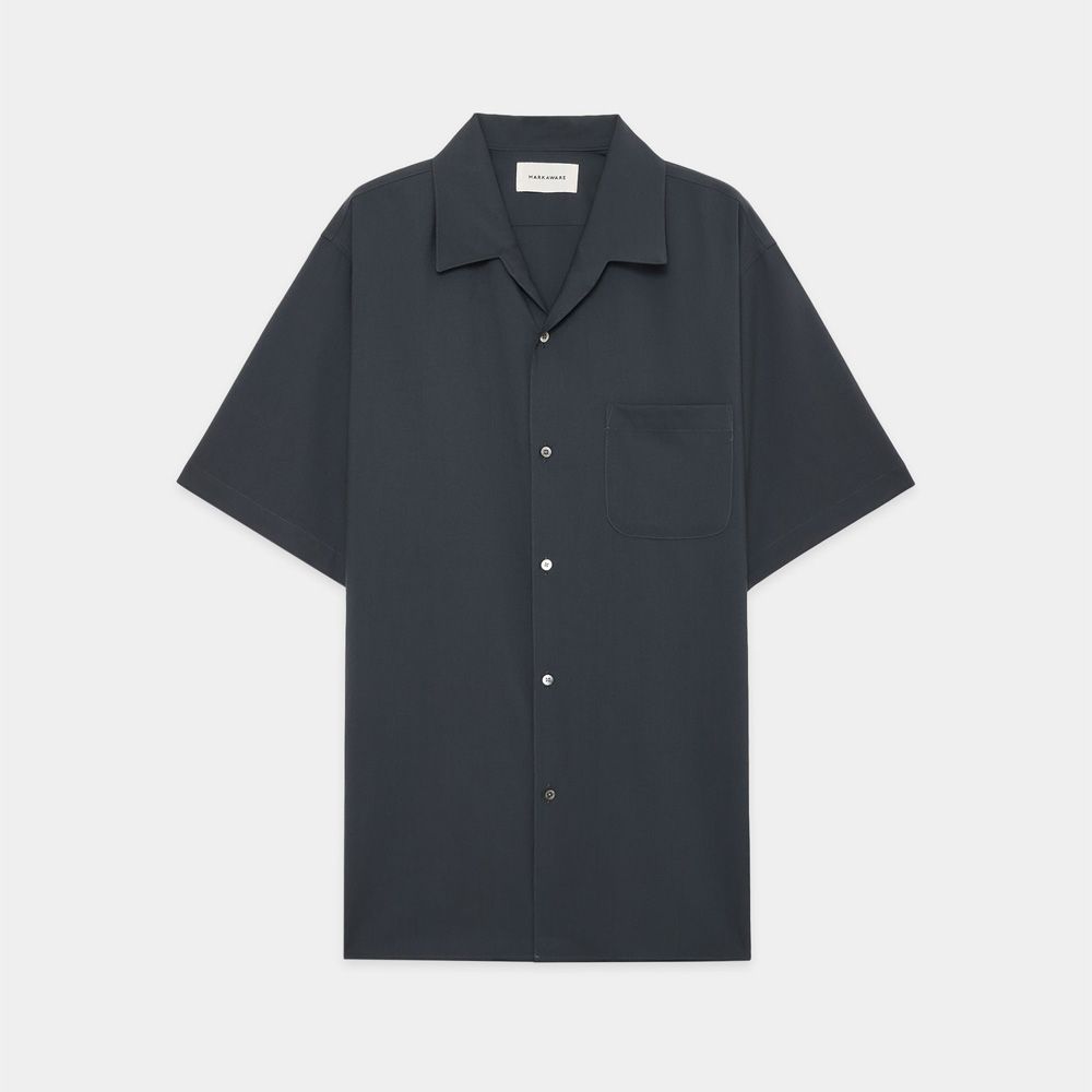 ITALIAN OPEN COLLAR S/S SHIRT - CHARCOAL / オーガニックウール2/80トロピカル - イタリアンオープンカラーS/Sシャツ / A26B04SH03B
