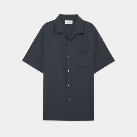 ITALIAN OPEN COLLAR S/S SHIRT - CHARCOAL / オーガニックウール2/80トロピカル - イタリアンオープンカラーS/Sシャツ / A26B04SH03B
