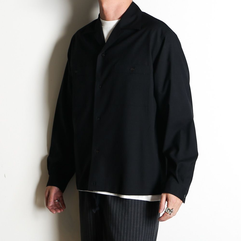 DOUBLE POCKET OPEN COLLAR SHIRT - CHAMBRAY BLACK / 2/72 ウールトロピカルワッシャー - ダブルポケット オープンカラーシャツ / M26A11SH01C
