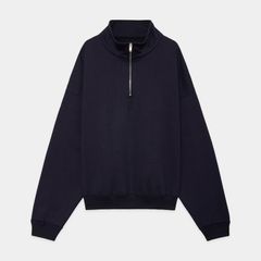 【ラスト1点-サイズ2】 SHORT QUARTER ZIP PULLOVER - D.NAVY / オーガニックコットンヘビー吊裏毛 - ショートクォータージッププルオーバー / A25D03CS02C