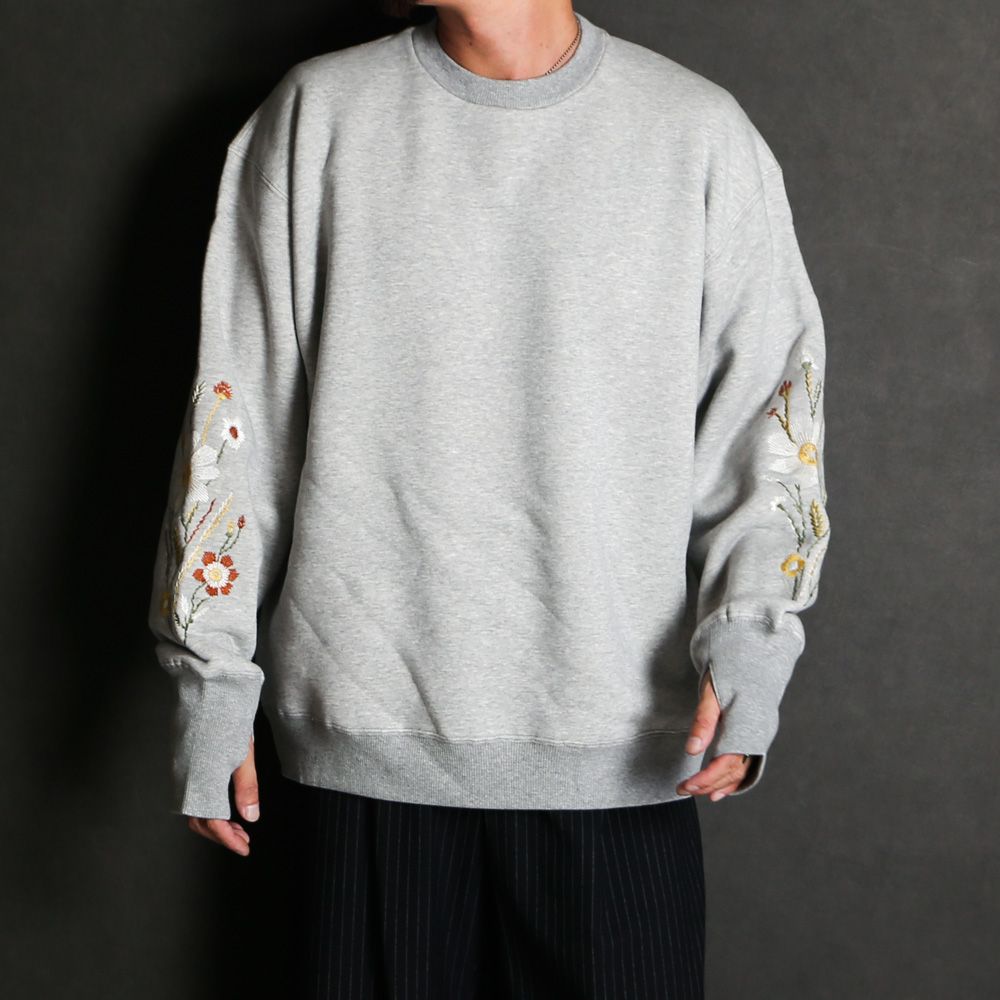 Embroidered Jacquard Crewneck Sweatshirt - Gray / クルーネック スウェット / SN-632B