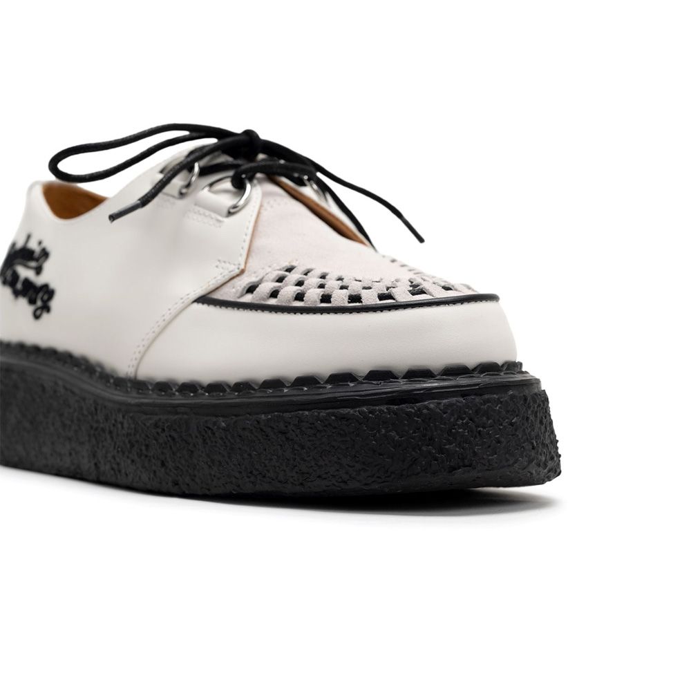 BEDWIN & THE MMY General Scale. / "DAVID" Leather Inter Lace Shoes - WHT × BLK / C15FW703