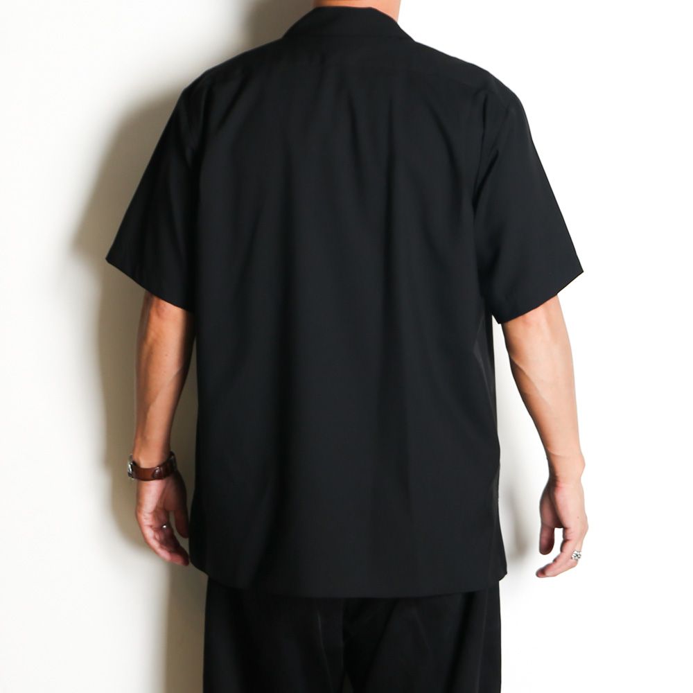 ITALIAN OPEN COLLAR S/S SHIRT - BLACK / オーガニックウール2/80トロピカル - イタリアンオープンカラーS/Sシャツ / A26B04SH03B