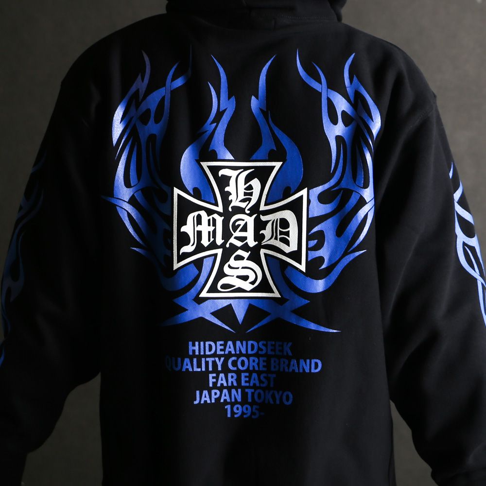 MAD Hooded Sweat Shirt - BLK × Blue / プルオーバーパーカー / HC-110825