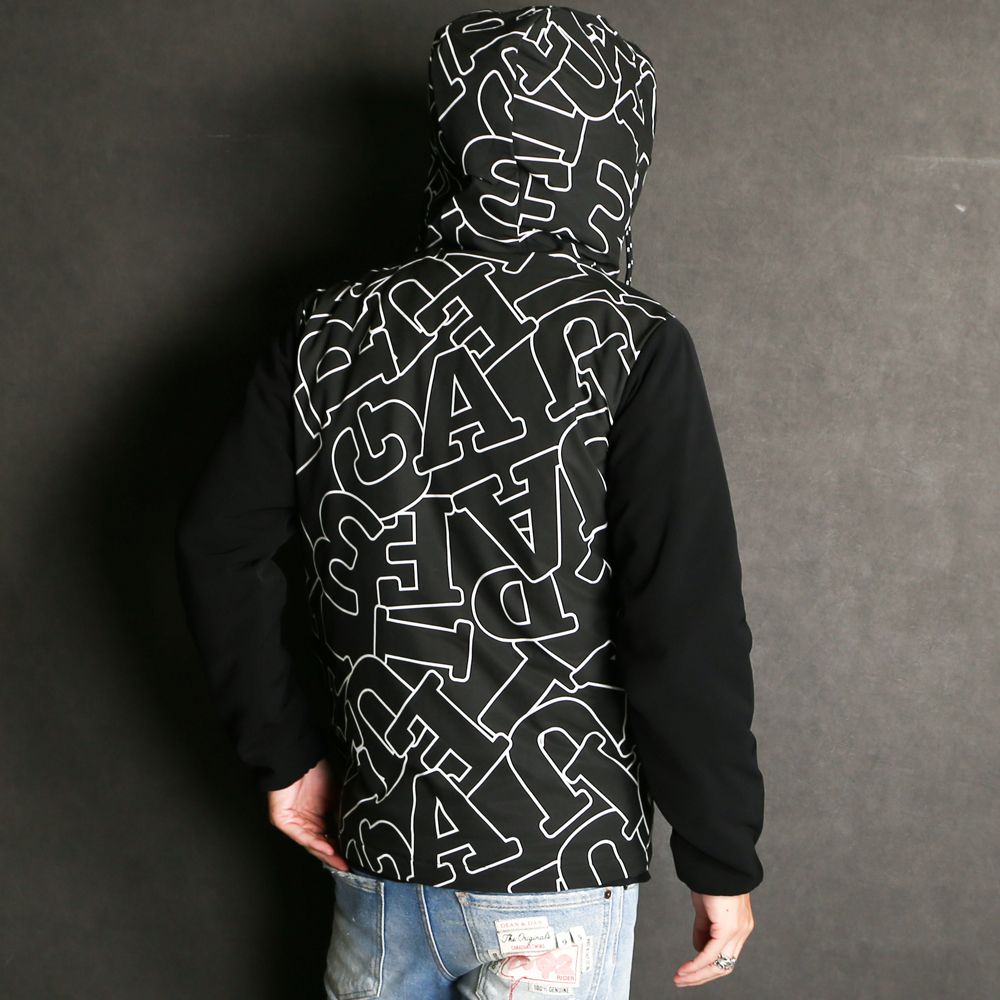 LETTERING SLEEVE SWITCH JACKET / ダイアゴナルロゴ ドッキング ダウンパーカー / USO-21044