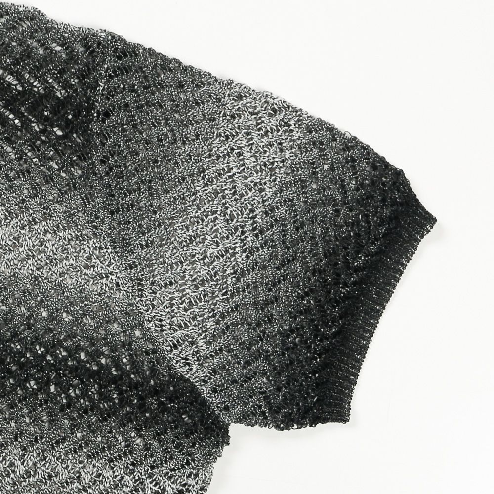 "Gradient-Striped Sheer Knit" Short Sleeve Knit - Black / グラデーション ニットトップ / TA26SS-KN047