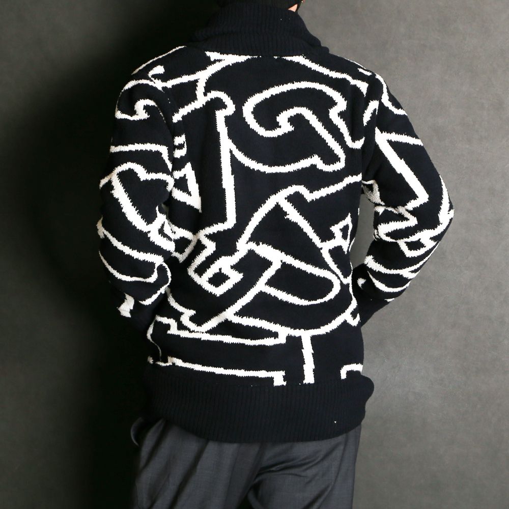 FLUFFY LETTERED LOGO SHAWL COLLAR CARDIGAN / ショールカラー カーディガン / USK-21017