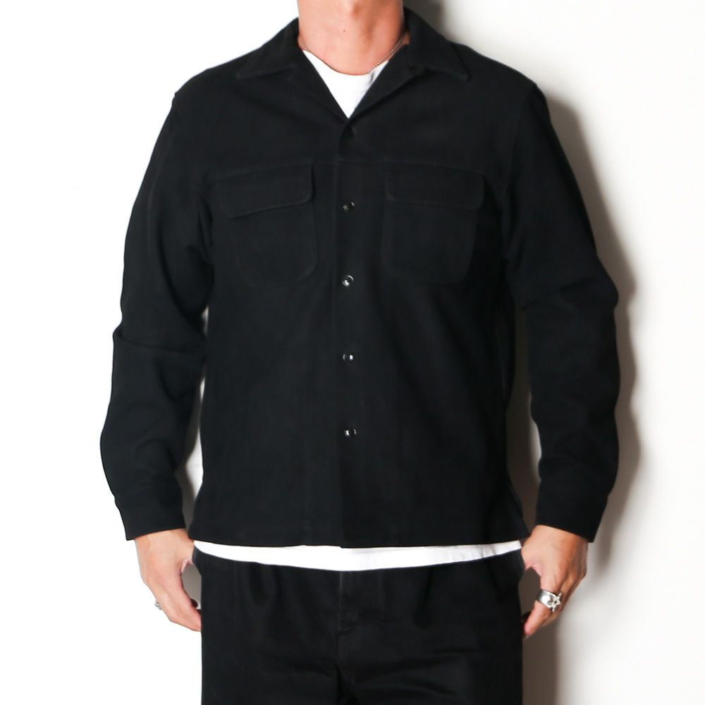 Full Grain Suede Open Collar Work Shirt  - BLK / MDFBF10501