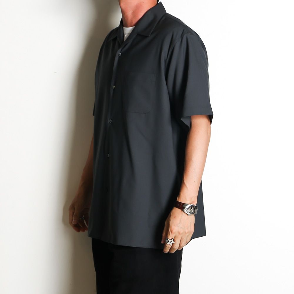 ITALIAN OPEN COLLAR S/S SHIRT - CHARCOAL / オーガニックウール2/80トロピカル - イタリアンオープンカラーS/Sシャツ / A26B04SH03B