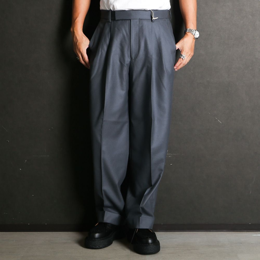 DOUBLE PLEATED WIDE TROUSERS - FOREST GRAY / オーガニックウール 2/80 フランネル - ダブルプリーテッドワイドトラウザーズ / A25C15PT02C