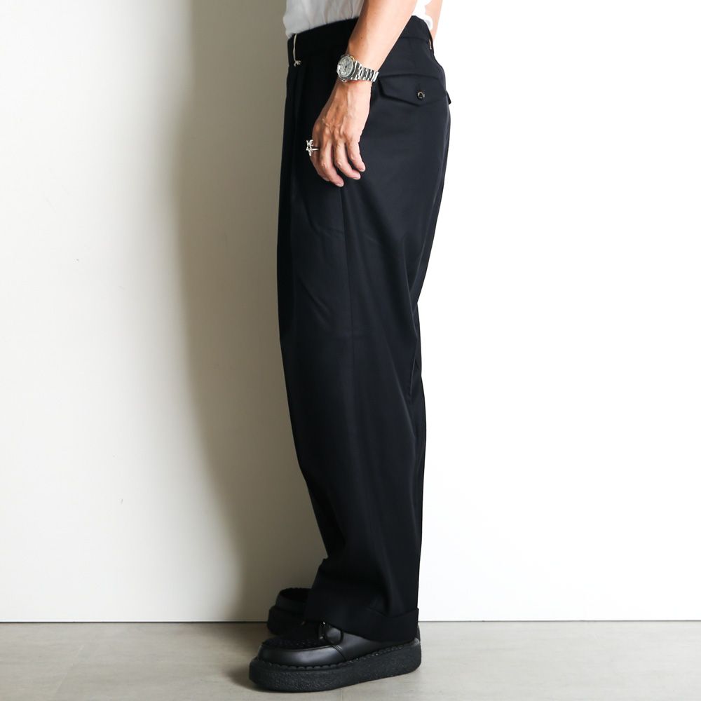 DOUBLE PLEATED WIDE TROUSERS - BLACK / オーガニックウール 2/80 フランネル - ダブルプリーテッドワイドトラウザーズ / A25C15PT02C