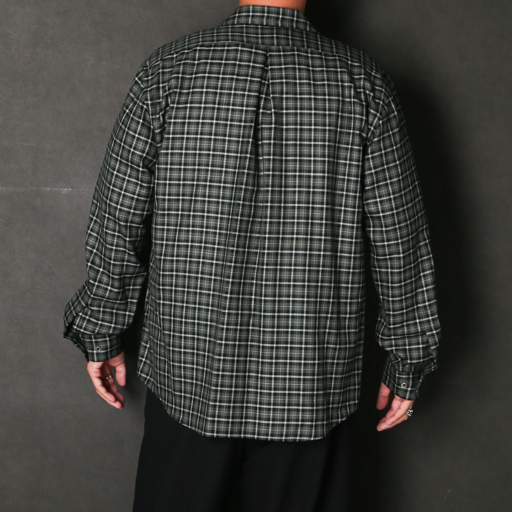 Zip Shirt - Moss Gray Check / オーガニックウールヴィエラチェック - ジップシャツ / A26C17SH03C